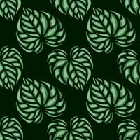 Seamless pattern with stylized green leaves on a dark background, creating a lush and exotic jungle feel. vector