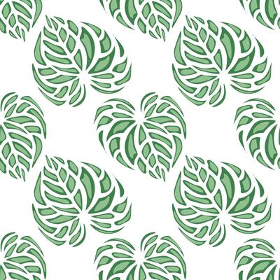 Seamless pattern of stylized green leaves, creating a fresh and modern botanical design, perfect for textile prints or digital backgrounds.