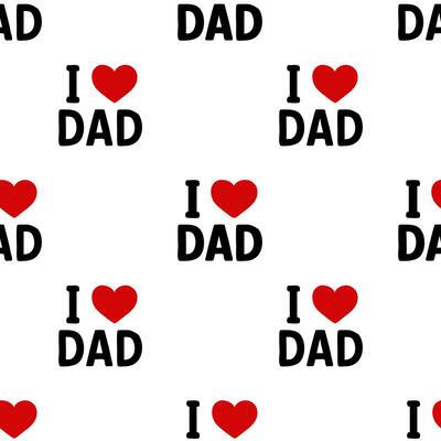 A repeating pattern featuring the phrase I love Dad with red hearts on a white background, ideal for Fathers Day or family-themed designs.