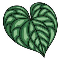 A illustration of a stylized heart-shaped leaf with a unique textured pattern, showcasing rich green hues and bold outlines, ideal for design projects needing a touch of nature. vector