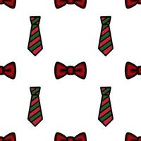A festive pattern featuring red and green striped ties and bow ties on a white background, perfect for holiday-themed designs. vector