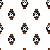 A seamless pattern featuring classic wristwatches with brown leather straps and white faces, arranged in a grid layout. Ideal for fashion or accessory designs. vector