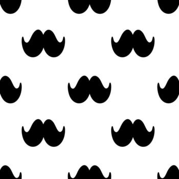 A seamless pattern featuring black mustaches on a white background, creating a playful and whimsical design suitable for various creative projects. vector