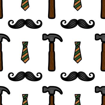 un juguetón modelo presentando corbatas, martillos, y bigotes en un blanco antecedentes. el diseño es vistoso y caprichoso, adecuado para varios creativo proyectos vector