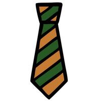 A cartoon-style illustration of a necktie featuring diagonal stripes in green and orange colors. The tie is outlined in black, giving it a bold appearance. vector