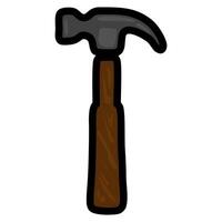 A cartoon-style illustration of a hammer with a black head and a brown wooden handle, emphasizing a playful and simplistic design. vector