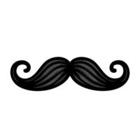 A stylized black mustache with elegant curls at both ends, featuring a smooth and glossy texture. vector