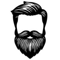 A stylized black and white illustration of a mans face with a full beard and mustache, featuring a modern hairstyle. The face is blank, emphasizing the beard and hair design. vector
