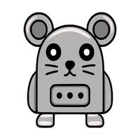 Adorable illustration of a cute robotic mouse with large eyes and a simple design, perfect for childrens products or playful branding. vector