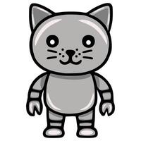 Adorable illustration of a friendly robotic cat with grayscale color palette, featuring segmented limbs and a cartoonish design, perfect for childrens products or playful branding. vector