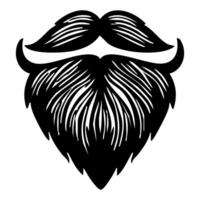 A stylized black silhouette of a beard with a mustache, featuring intricate lines and textures to represent hair. The design is bold and graphic, suitable for various creative projects. vector