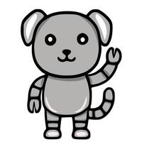 Adorable illustration of a friendly grey robotic dog waving, showcasing a unique blend of cartoon and technological aesthetics. vector
