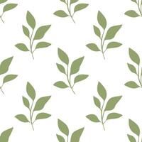 A seamless pattern featuring stylized green leaves on a white background, ideal for textile design or wallpaper. vector