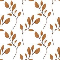 A seamless pattern featuring stylized brown leaves on a white background. The design showcases a variety of leaf shapes and sizes, arranged in a balanced and harmonious layout, ideal for textiles vector