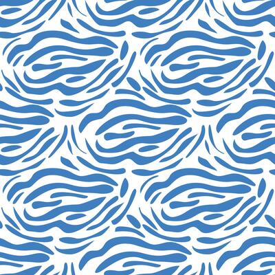 Abstract seamless pattern with flowing blue wavy lines on white background, creating a dynamic and modern textile design.