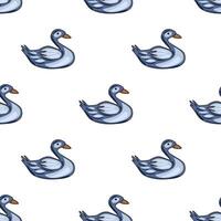 Seamless pattern featuring stylized blue swans in a repeating design, perfect for textile prints, kids apparel, or whimsical backgrounds. vector