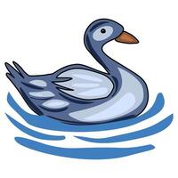 A charming illustration of a stylized grey duck gracefully gliding on calm, blue waters, featuring a unique blend of soft and bold lines. vector