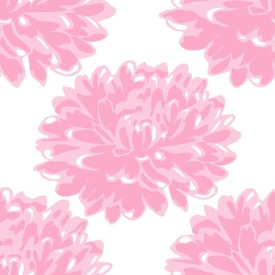 Seamless pattern of stylized chrysanthemum flowers with abstract shapes and soft pastel color palette, ideal for feminine designs and spring themes.