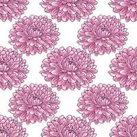 Seamless pattern of delicate pink chrysanthemum flowers, meticulously detailed in a hand-drawn style, creating an elegant and feminine floral design perfect for textile prints or wallpapers. vector