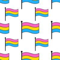Seamless pattern of waving pansexual flags on white background, featuring bold outlines and vibrant pink, yellow, and blue colors. vector