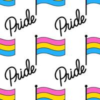 Seamless pattern featuring pansexual pride flags and stylized Pride lettering, ideal for LGBTQ themed designs and celebrations. vector
