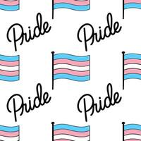Seamless pattern featuring transgender pride flags and stylized Pride lettering, ideal for LGBTQ themed designs and apparel. vector
