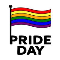 This illustration features a stylized rainbow flag waving on a pole, accompanied by the bold text PRIDE DAY, creating a vibrant and celebratory design perfect for Pride Month celebrations... vector