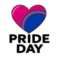 Bold illustration of a bisexual pride heart with Pride Day lettering, ideal for celebratory designs and social media posts. vector