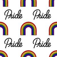 Seamless pattern with vibrant rainbow arches and bold Pride lettering, a cheerful design perfect for LGBTQ celebrations and apparel. vector