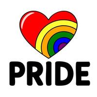Vibrant illustration of a red heart incorporating a rainbow arc, accompanied by the bold word PRIDE, ideal for LGBTQ themed designs. vector