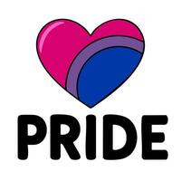 This illustration features a bold, stylized heart incorporating the bisexual pride flag colors, accompanied by the word PRIDE in a strong, black sans-serif font, creating a vibrant and imp... vector