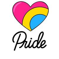 illustration of a heart in pansexual pride colors with the word Pride in a stylish script font, ideal for LGBTQ themed designs and celebrations. vector