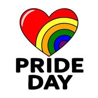 Vibrant illustration of a heart incorporating a rainbow arc, celebrating Pride Day with bold typography. vector