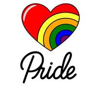 A vibrant illustration of a heart incorporating a rainbow design, accompanied by the word Pride in a stylish script font, ideal for LGBTQ themed projects. vector