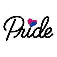 illustration of the word Pride in a stylish script font, featuring a small bisexual pride heart as a unique design element. vector