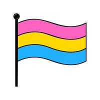Vibrant illustration of a waving pansexual pride flag on a pole, featuring bold colors and a cartoonish style. vector