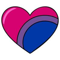 A vibrant illustration of a bisexual pride heart, featuring bold pink, purple, and blue color blocks with a unique curved design element. vector