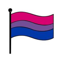 illustration of a bisexual pride flag waving on a pole, featuring a bold, cartoonish style with distinct color separation and a curved flag design. vector