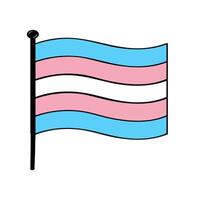 A illustration of a transgender pride flag waving on a flagpole, featuring a bold, cartoonish style with distinct black outlines and a simple, yet expressive design. vector