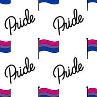 Seamless pattern featuring the bisexual pride flag and stylized Pride lettering, perfect for LGBTQ themed designs and celebrations. vector