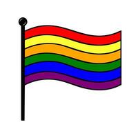 Vibrant illustration of a waving rainbow flag on a pole, featuring bold outlines and distinct color separation for a striking graphic design element. vector