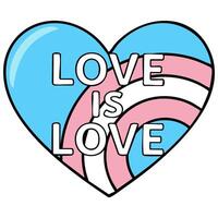 illustration of a heart-shaped design incorporating the transgender flag colors and the phrase Love is Love, showcasing a unique blend of pastel tones and bold typography. vector