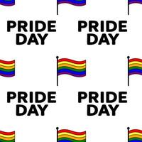 Seamless pattern featuring Pride Day text and waving rainbow flags, a vibrant design for LGBTQ celebrations and related projects. vector