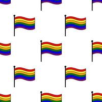 Seamless pattern of waving rainbow flags on white background, ideal for Pride Month celebrations and LGBTQ themed designs. vector