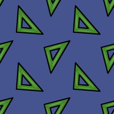 Seamless pattern featuring a playful arrangement of green set squares on a deep blue background, creating a vibrant and geometric design ideal for educational or playful contexts.
