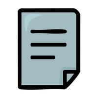 A illustration of a stylized document icon, featuring a teal color palette, bold black outlines, and a subtly curved bottom edge for a playful yet professional feel. vector