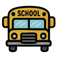 Adorable illustration of a school bus front view, featuring a cartoonish style with bold outlines and bright yellow color. vector
