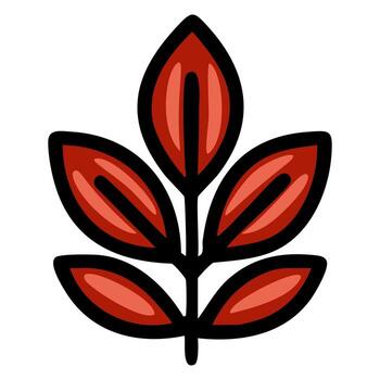 Abstract illustration of stylized red leaves with bold black outlines, creating a unique botanical design element perfect for various applications. vector