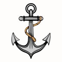 Illustration of a classic ship anchor with a rope wrapped around it. vector
