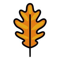 A illustration of a single stylized oak leaf, featuring a bold black outline and a warm orange color palette, ideal for autumn-themed designs or nature-inspired projects. vector